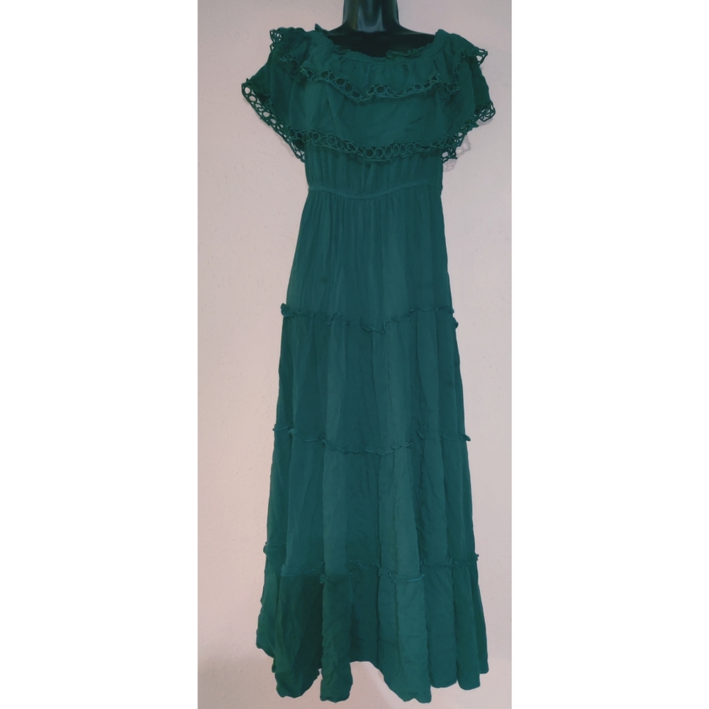 Mable Navy Green Ruffle Off the Shoulder Maternity Dress